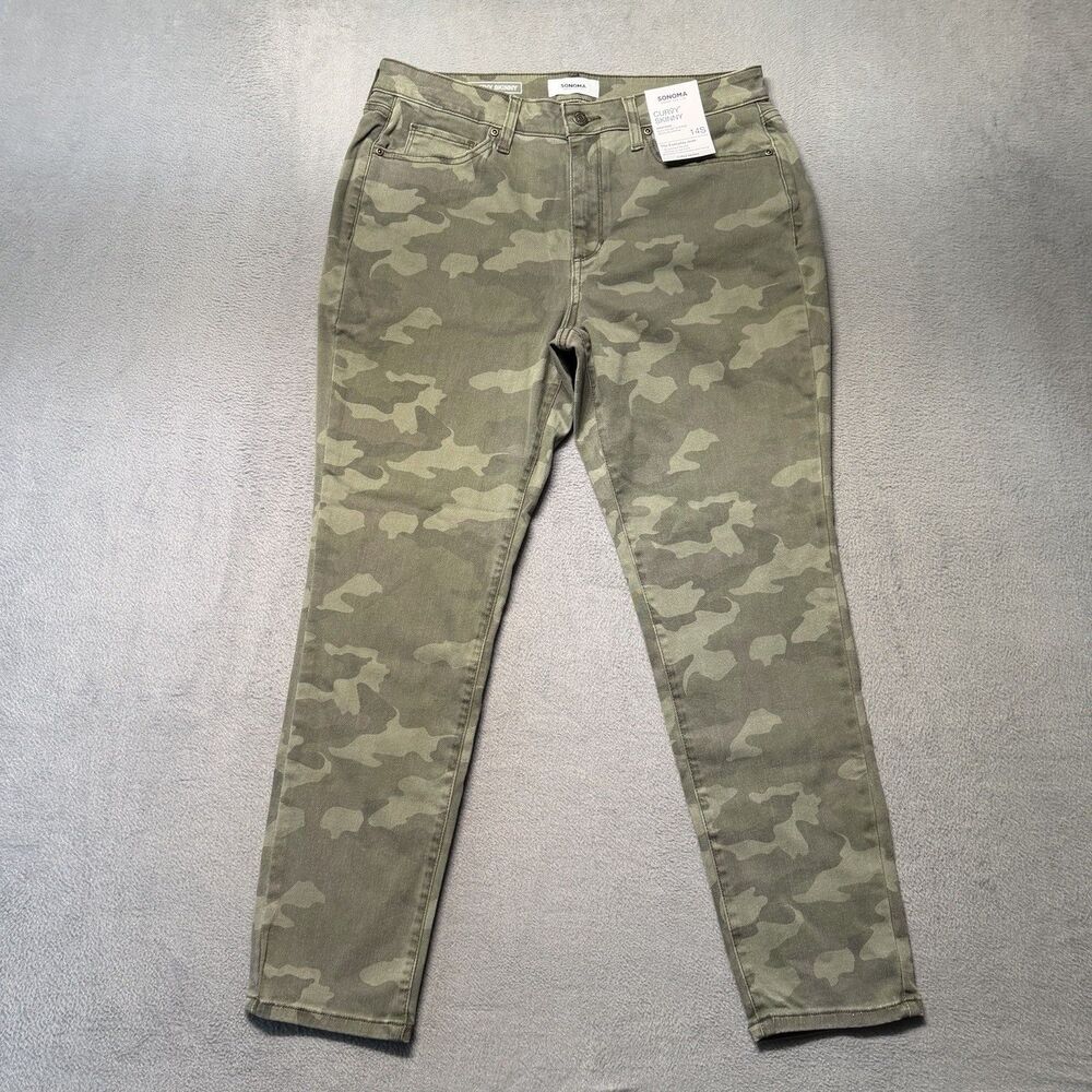 Sonoma Womens 14S Curvy Skinny Jeans High Rise Camo Green Stretch Denim Pants